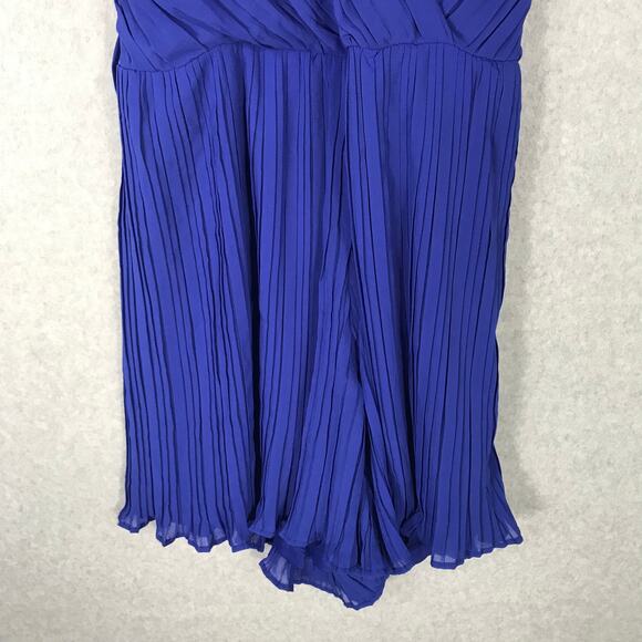 Beyond Words Romper Womens Medium Blue Pleated Flowy Belt Summer Vacation Resort - Picture 4 of 15